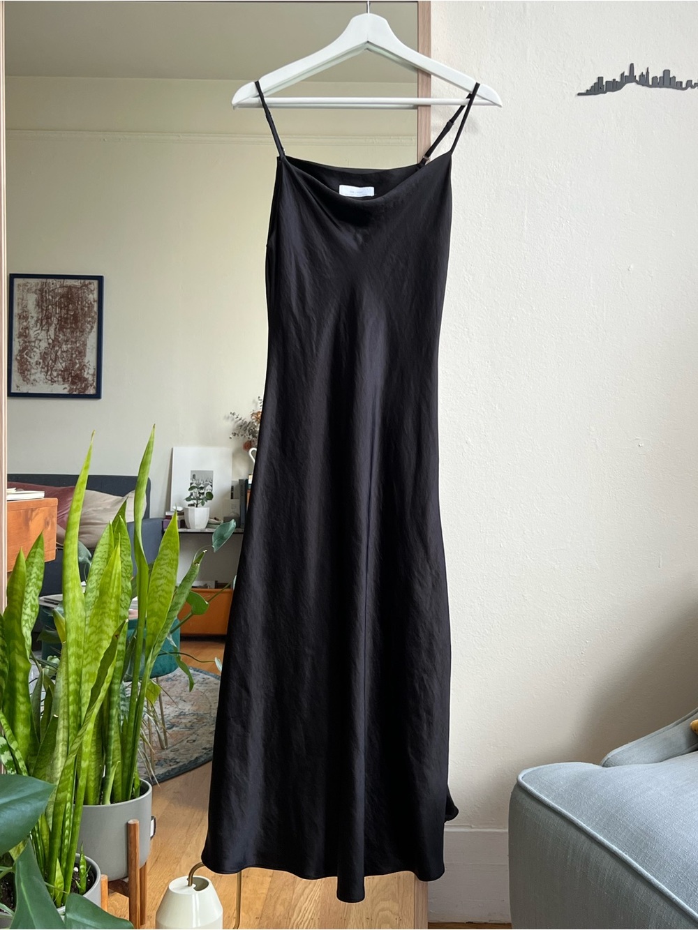 OAK + FORT Black Satin Slip Maxi Dress